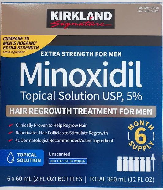 Kirkland 5% Minoxidil Extra Strength Liquid Hair Loss and Hair Regrowth Treatment 6 Month With 3 Droppers