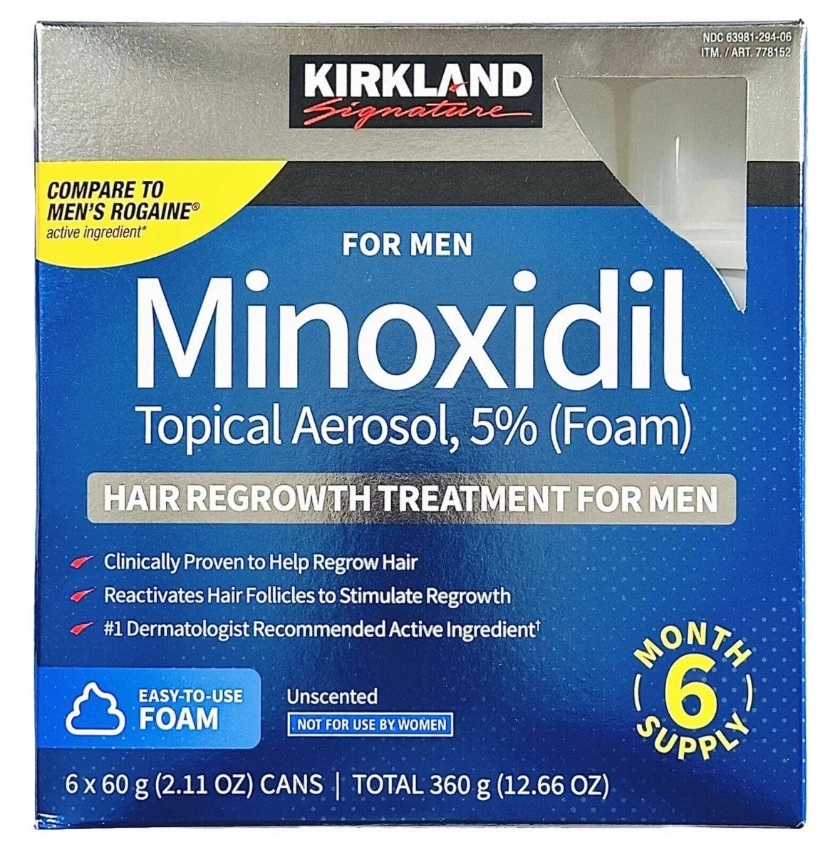 "Kirkland Signature Foam Hair Regrowth Treatment Extra Strength for Men, 6 month supply